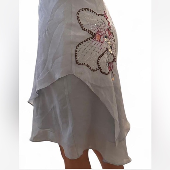 Vintage BCBG MaxAzria Embroidered Blue Floral Y2K Asymmetrical Halter Dress - Picture 2 of 7